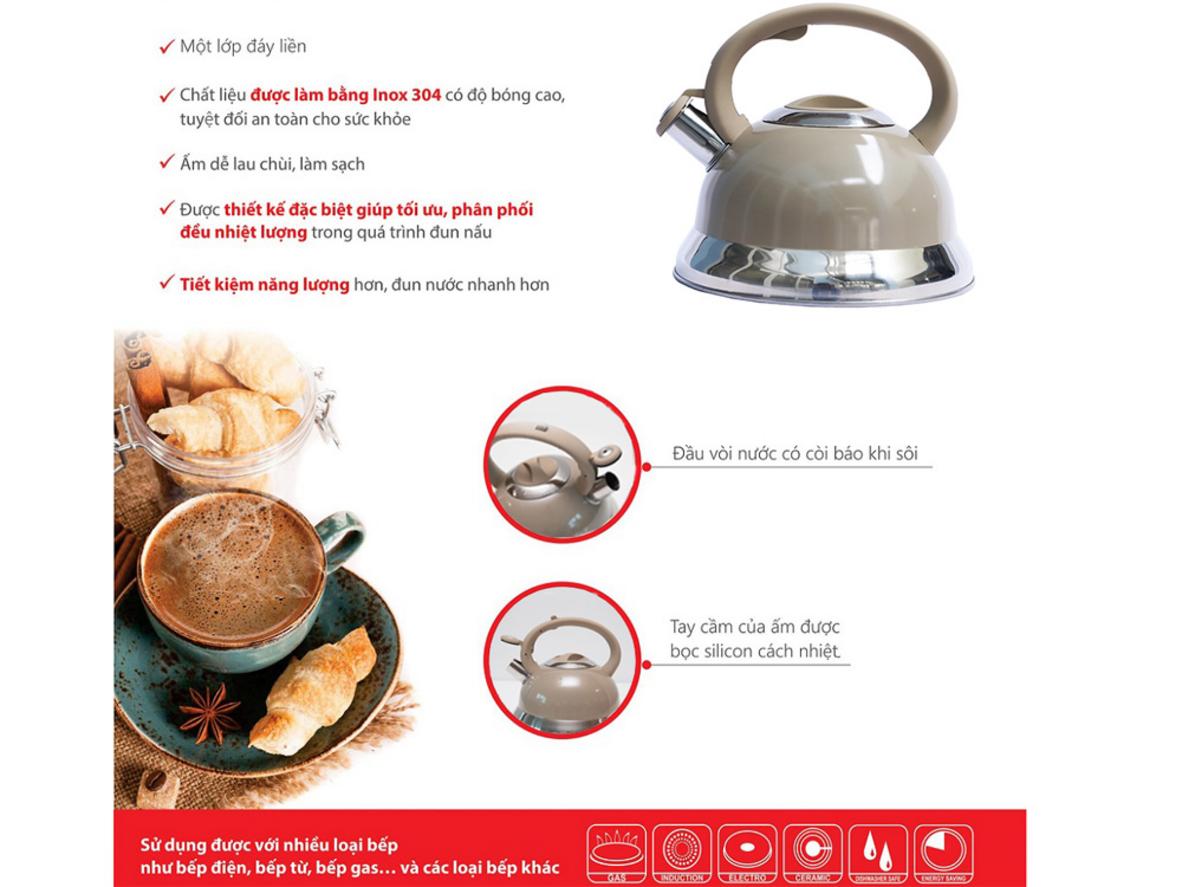 Thân Inox 304: an toàn, dễ vệ sinh.