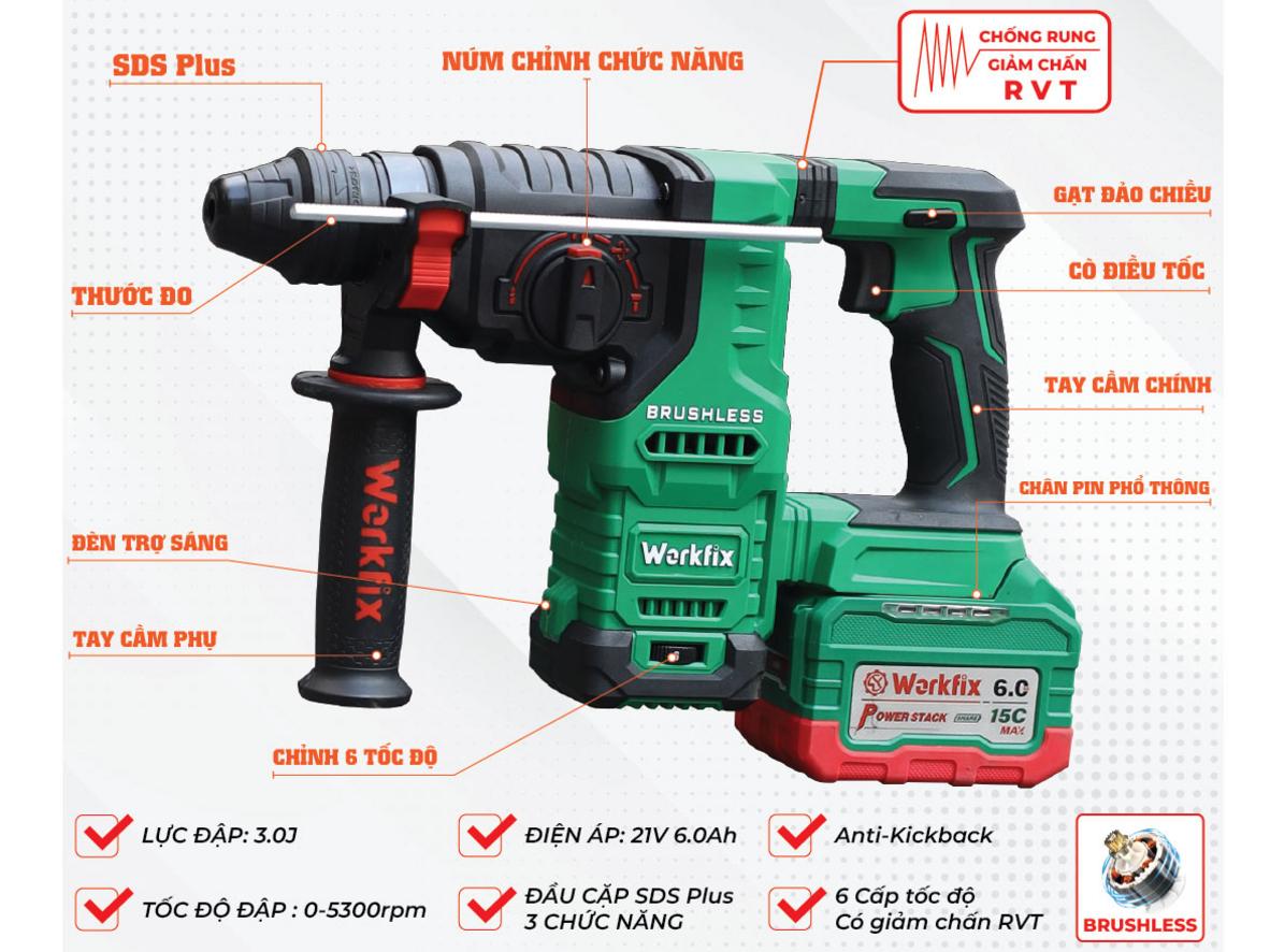 Lực đập 3.0J và đầu cặp SDS Plus cho hiệu suất khoan