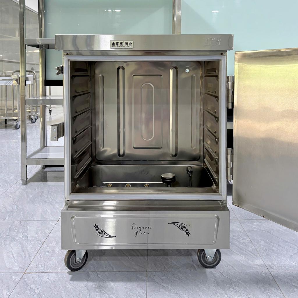 Năng suất 24kg/mẻ - phục vụ 80–100 suất/mẻ trong 50–60 phút (minh họa). Ảnh thực tế trong căng-tin trường học được khuyến khích để tăng niềm tin.