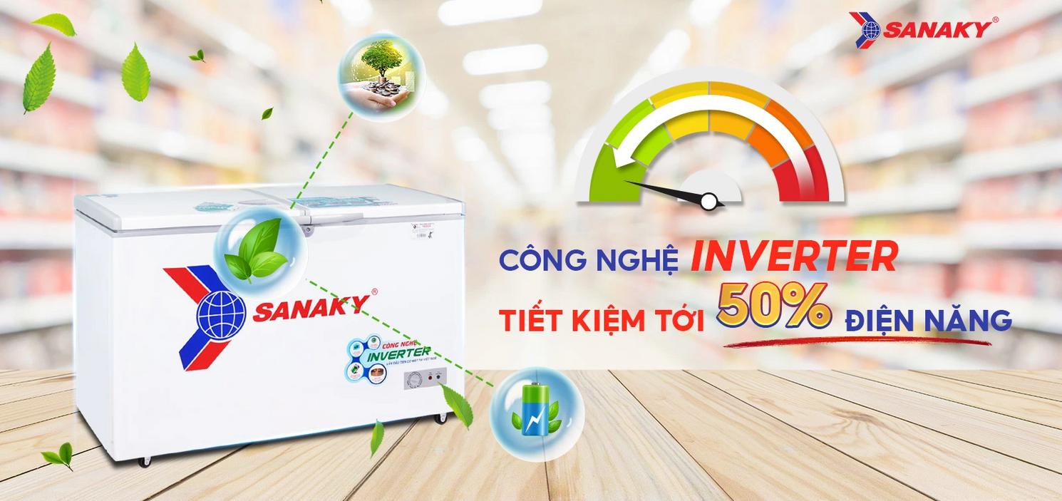 Smart Inverter giúp tiết kiệm điện năng cho VH-4099A3 (minimize power usage). Image should show inverter badge and energy meter overlay for clarity.