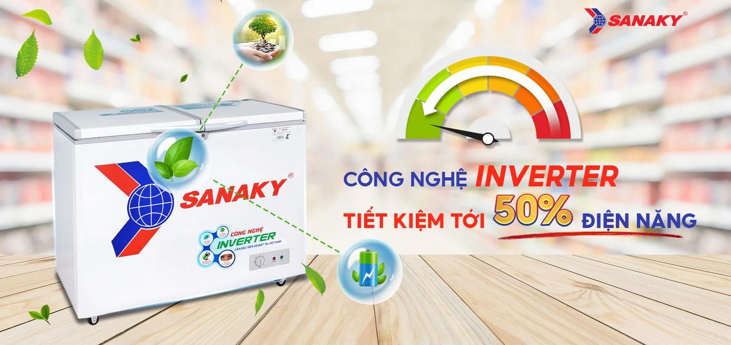 Smart Inverter giúp tiết kiệm điện trên Tủ Đông VH-2599A3 (infographic tiêu thụ điện).