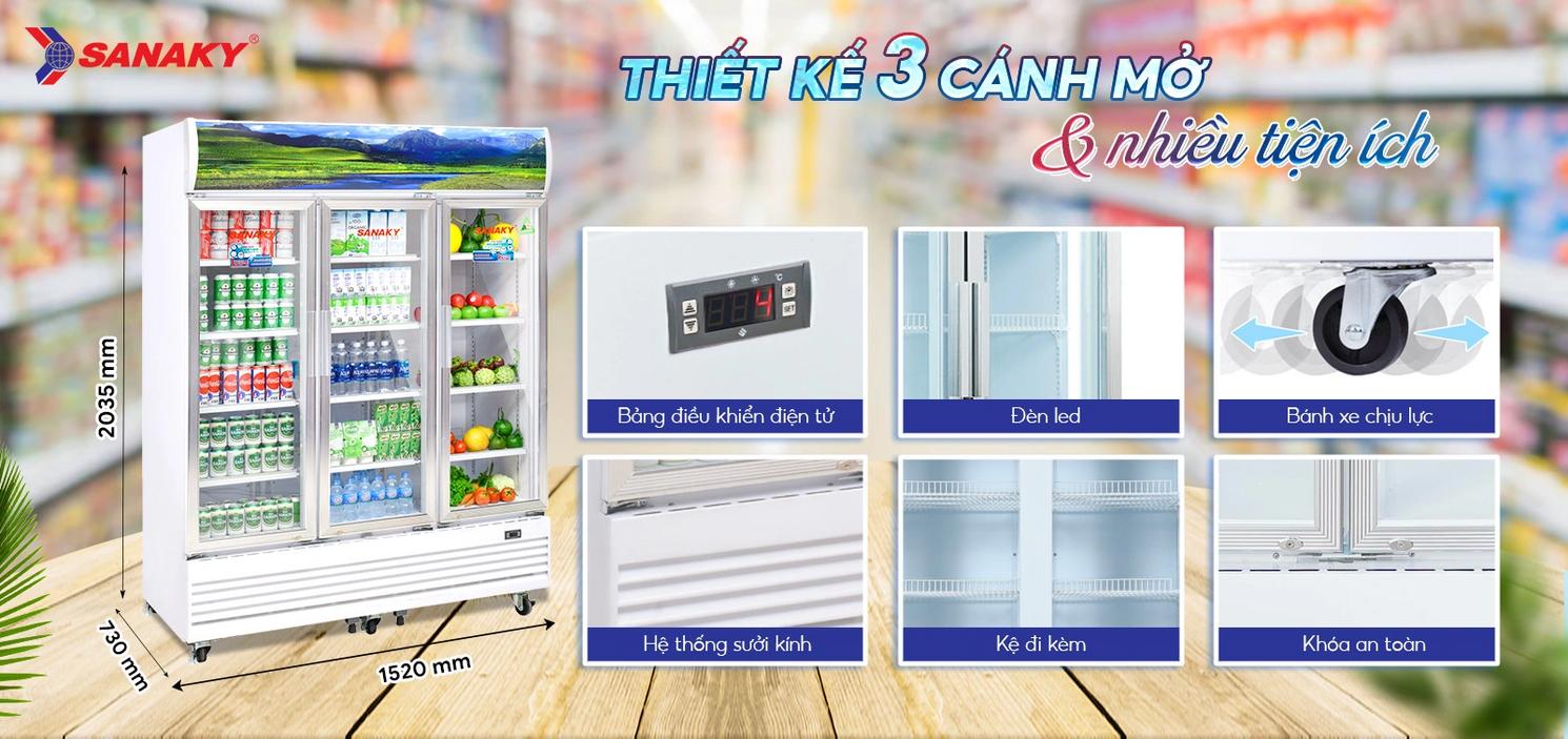 Tủ Mát Sanaky VH‑1520HP3: trưng bày chuyên nghiệp cho siêu thị và cửa hàng tạp hóa.