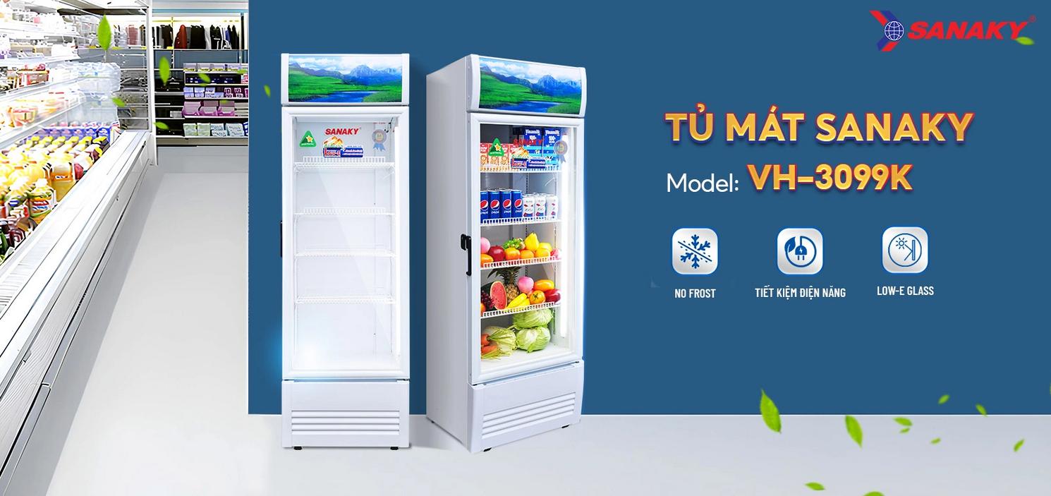Tủ mát Sanaky VH‑3099K (240L) - trưng bày bắt mắt, giữ tươi hiệu quả.
