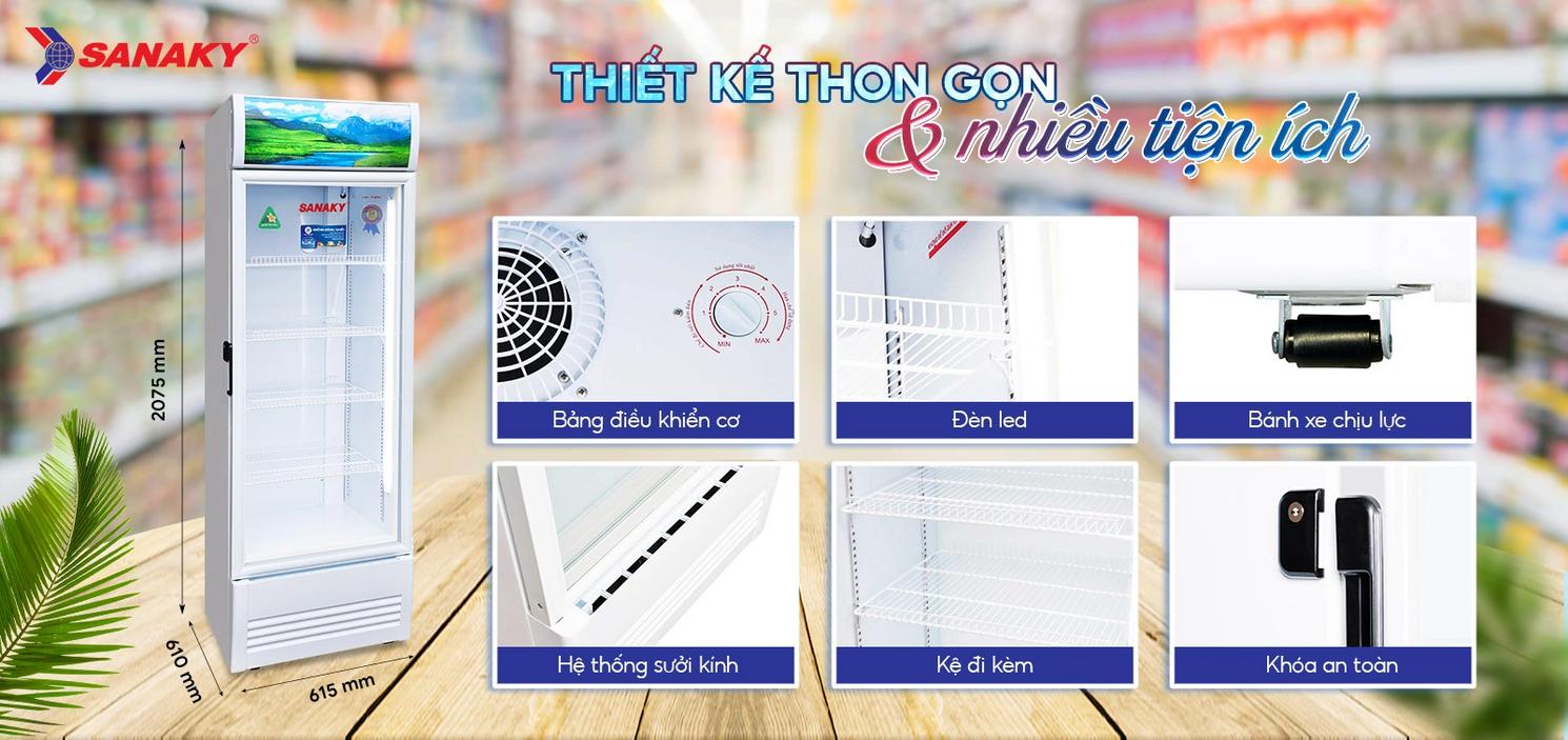 Tủ mát Sanaky VH-4588K: trưng bày 400L, kính Low‑E rõ ràng, phù hợp quán cafe & tạp hóa.