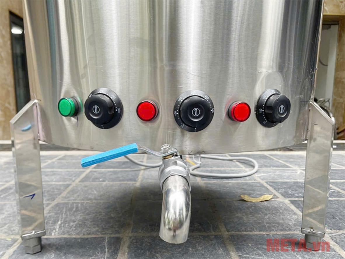 Dung tích 100 lít, công suất 6.000W cho mẻ cháo lớn ổn định.