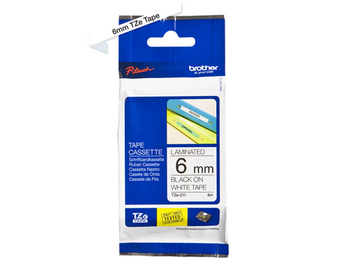 Băng nhãn Brother TZE-211 6mm (chữ đen, nền trắng)
