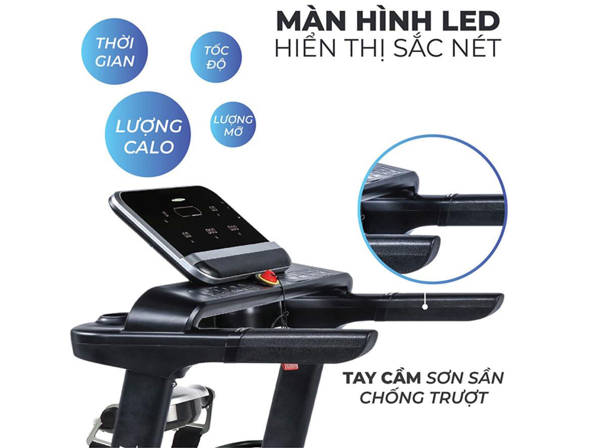 Băng tải rộng và hệ giảm chấn bảo vệ khớp.