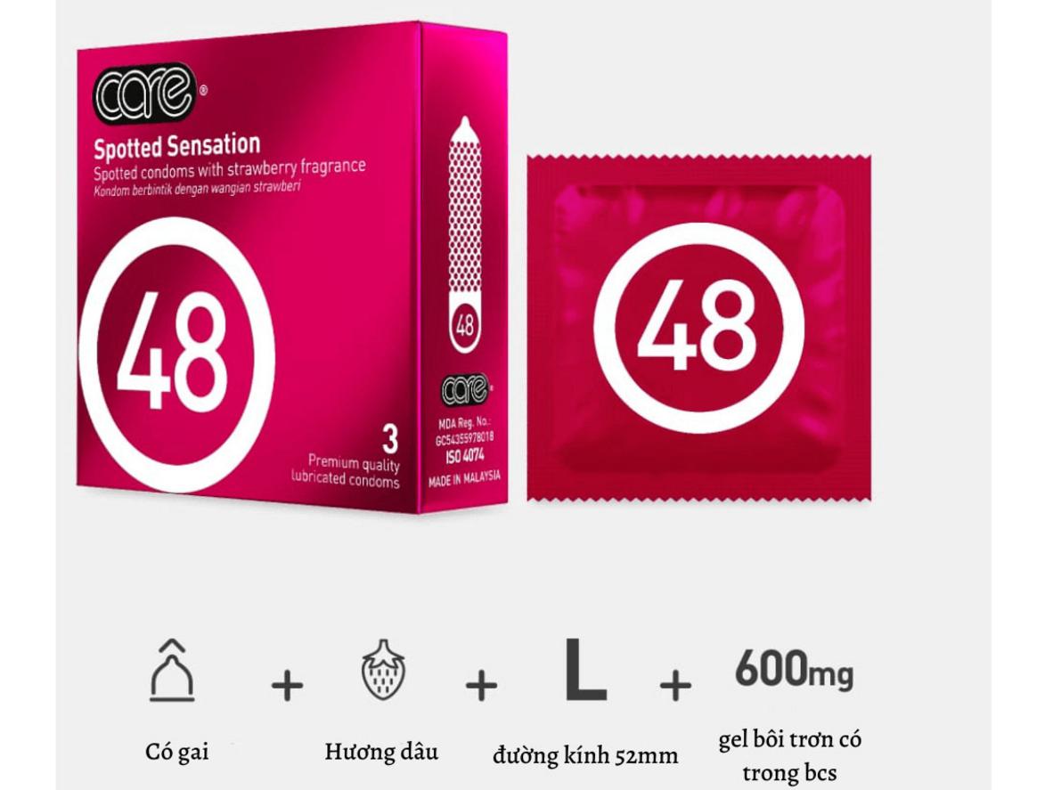 Tổng quan Bao cao su Care 48 có gai - hương dâu