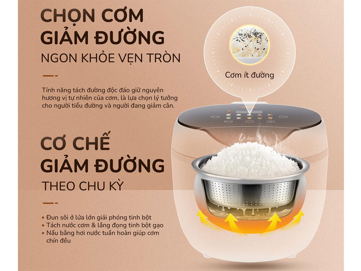 12 chế độ nấu, trong đó có 'Cơm ít đường' chuyên biệt.