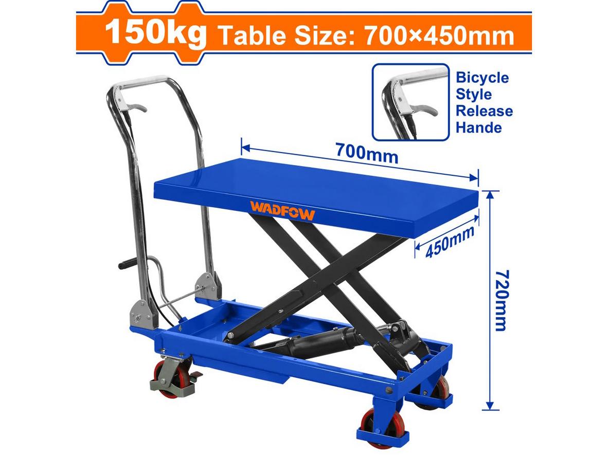Chiều cao 220–720mm, mặt bàn 700×450mm phù hợp kho nhỏ.