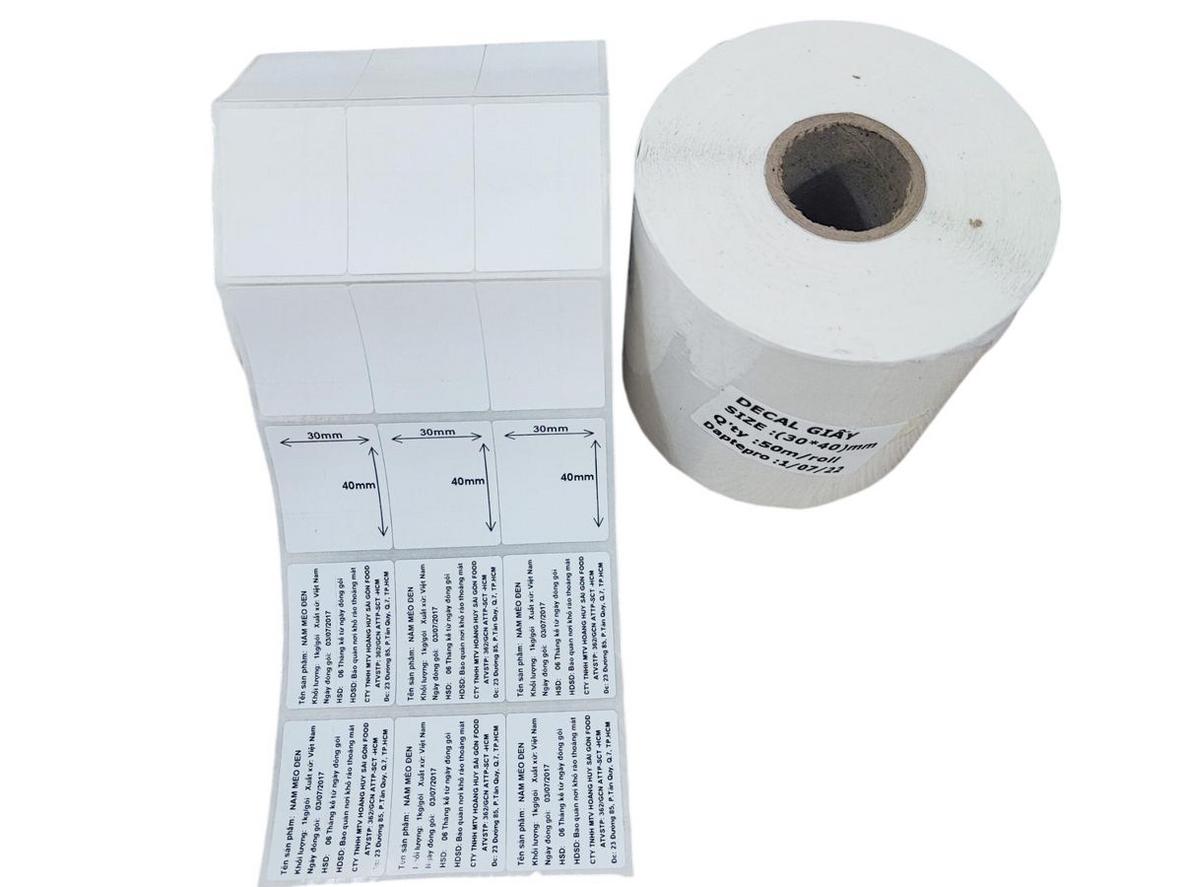 Tổng quan Decal giấy (30mm x 40mm) x 50m 3 tem