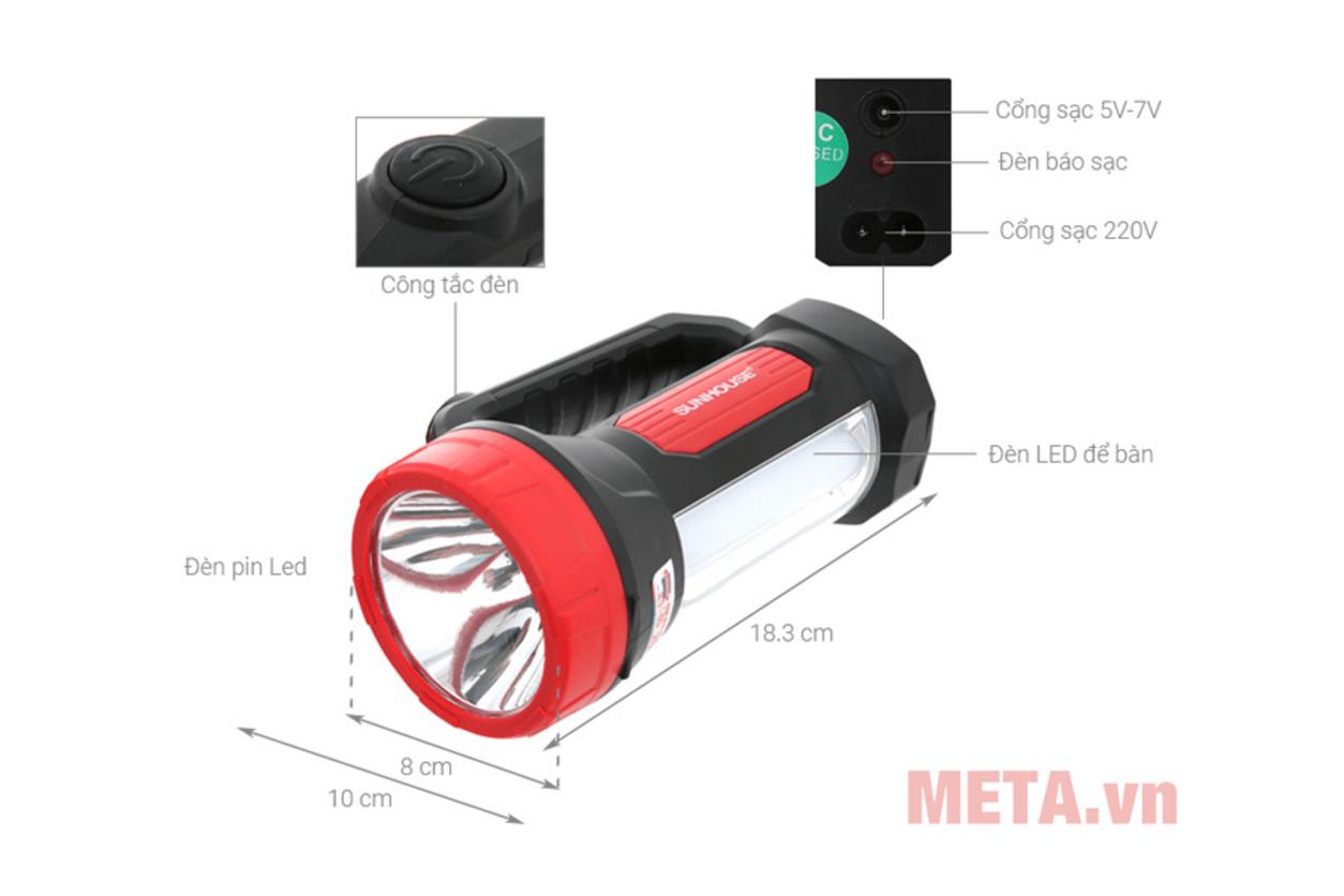 Đèn tích điện 16 LED chiếu sáng diện rộng.