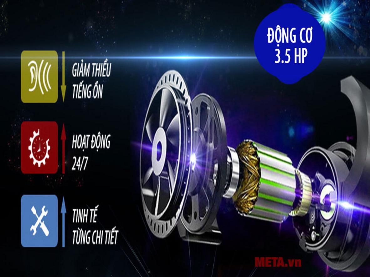 Động cơ DC mạnh mẽ và hệ giảm xóc cho trải nghiệm chạy êm ái tại nhà (Genus-313I). (Ảnh minh họa động cơ và bảng điều khiển). Ví dụ: hiển thị màn LCD chạy chương trình P1-P9.)  Note: Use close-up of motor label and console screen showing speed 6 km/h, incline 5%.  (Chú ý: ảnh nên có người chạy để minh họa trải nghiệm.)