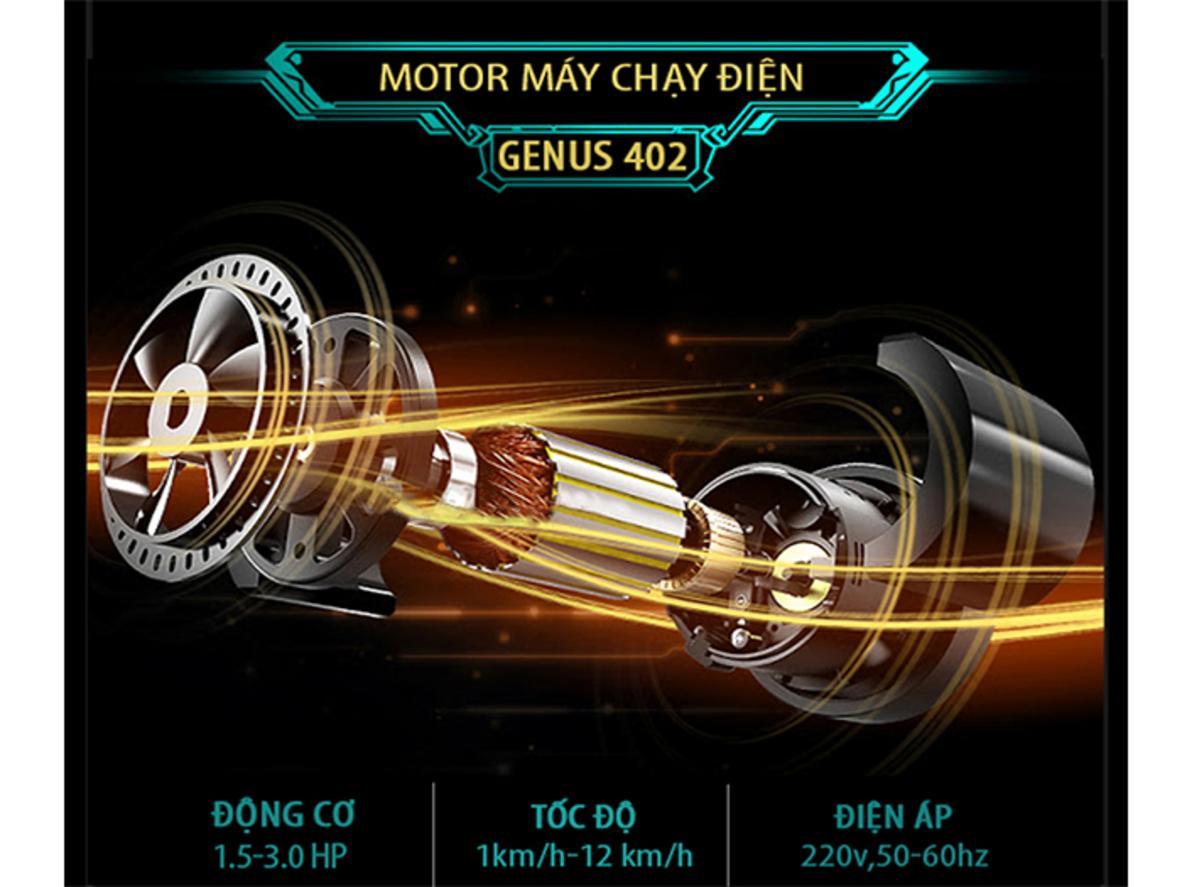 Bàn chạy rộng rãi 400 x 1200mm, mô tả người dùng trong tư thế chạy thoải mái. A specific image description for this feature: side view of user running showing full foot placement.