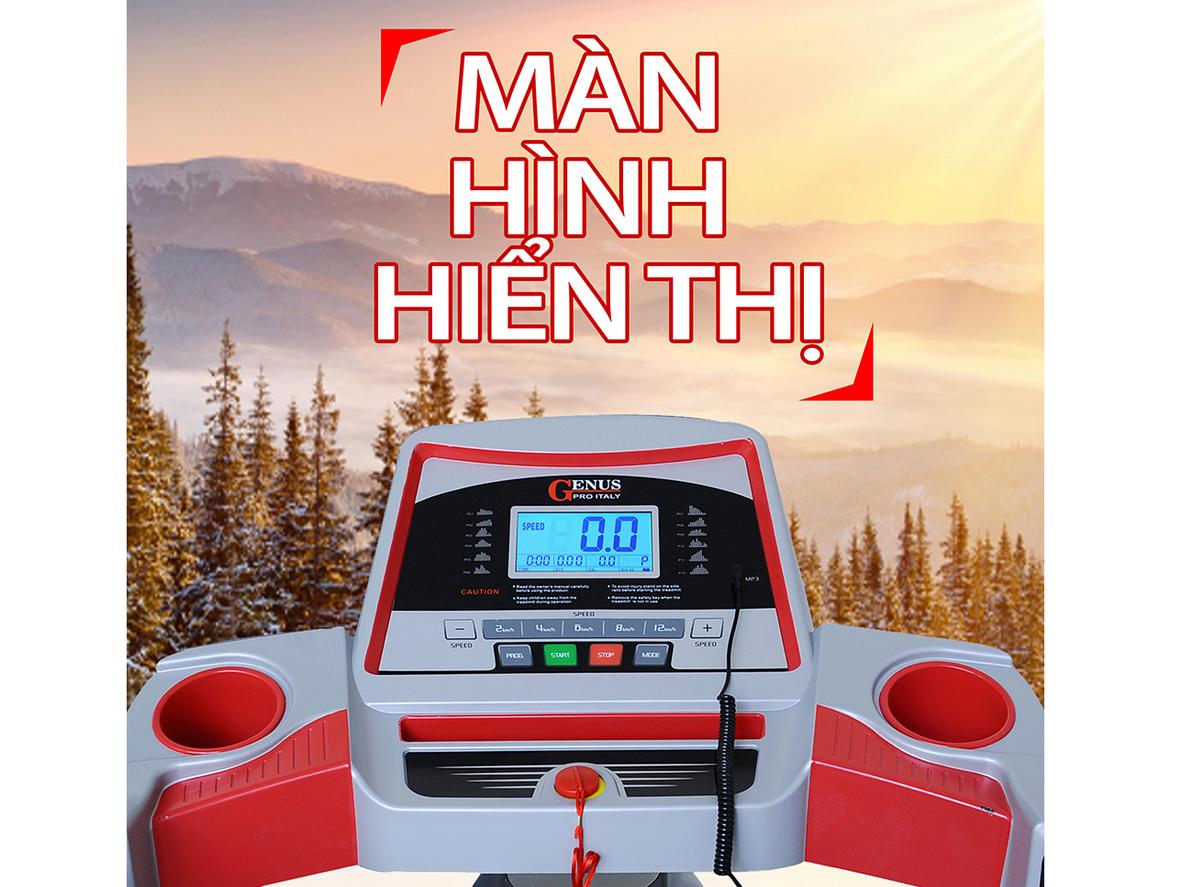 Ảnh minh họa các phụ kiện đa năng và màn hình LCD, imagePrompt: "Composite image showing abdominal bench, push-up bars, massage attachment and LCD display"}],