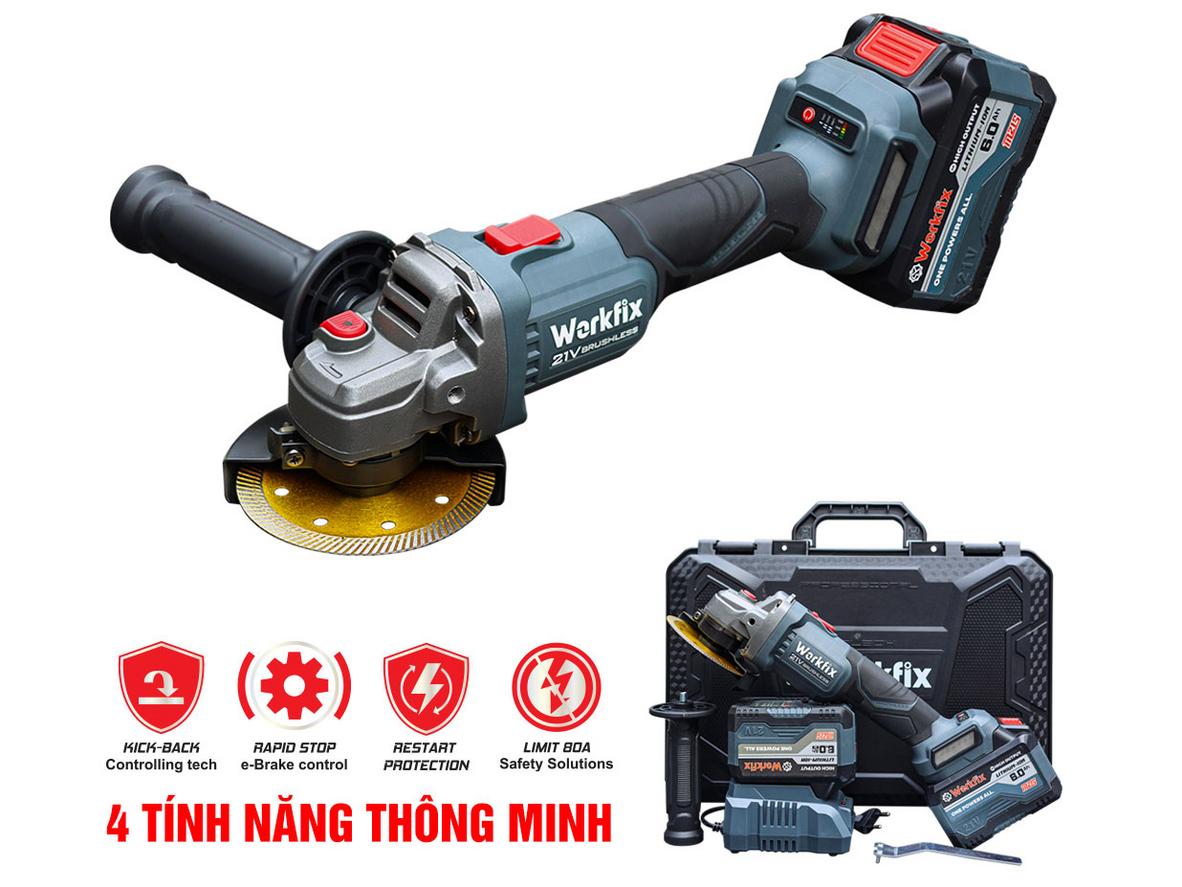 Minigraphics showing Anti-Kickback, rơi tự ngắt và khởi động mềm — minh họa cơ chế an toàn.