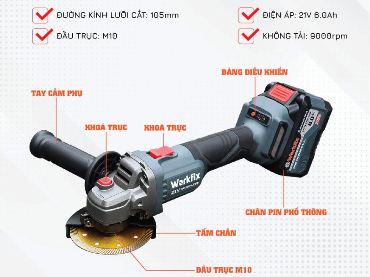 Tổng quan Máy cắt mài dùng pin Workfix WF-AG100PRO