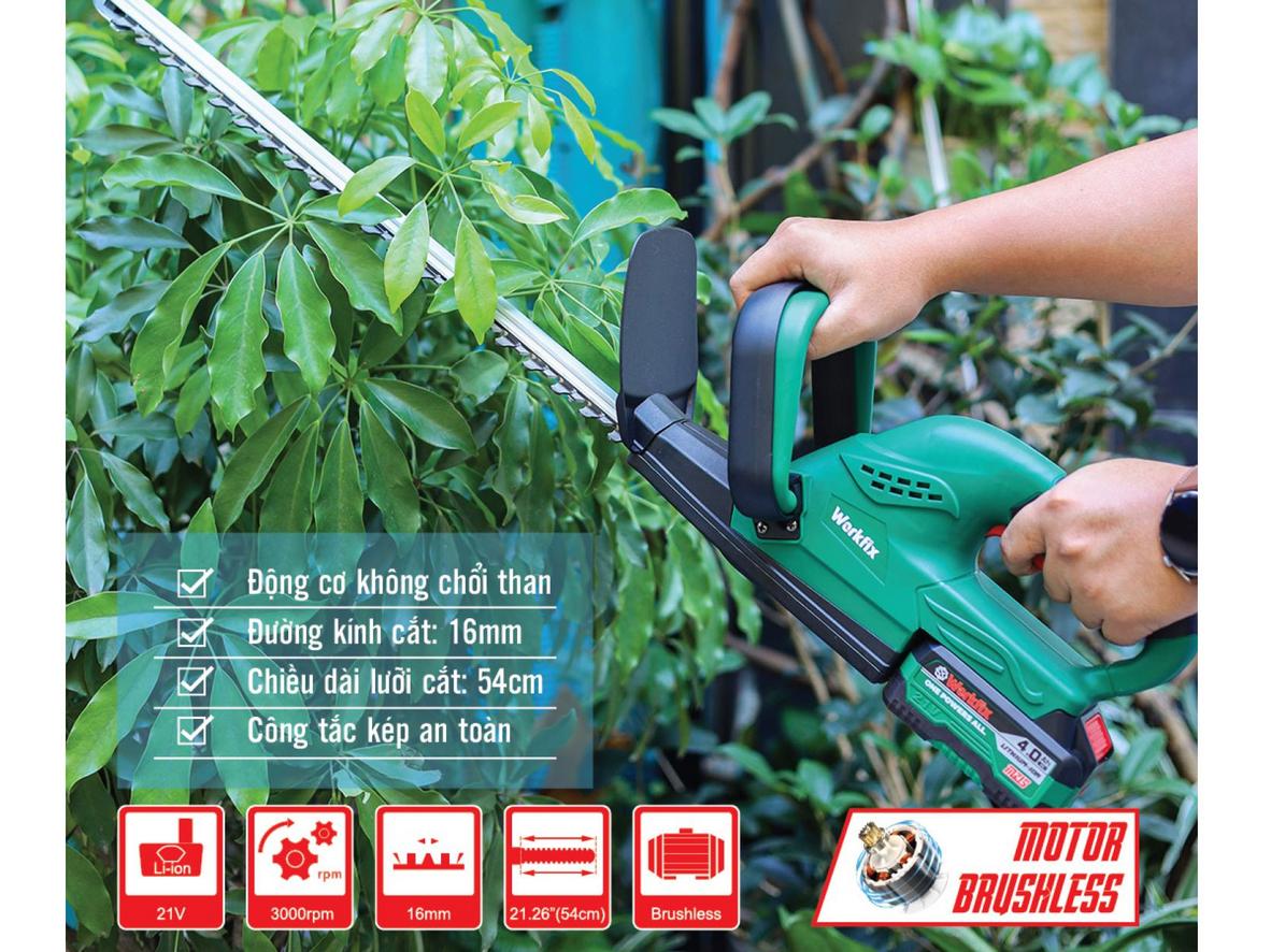 Thiết kế nhẹ, tay cầm cân bằng & tấm chắn an toàn - imagePrompt: User holding the tool showing grip, balance and safety shield.