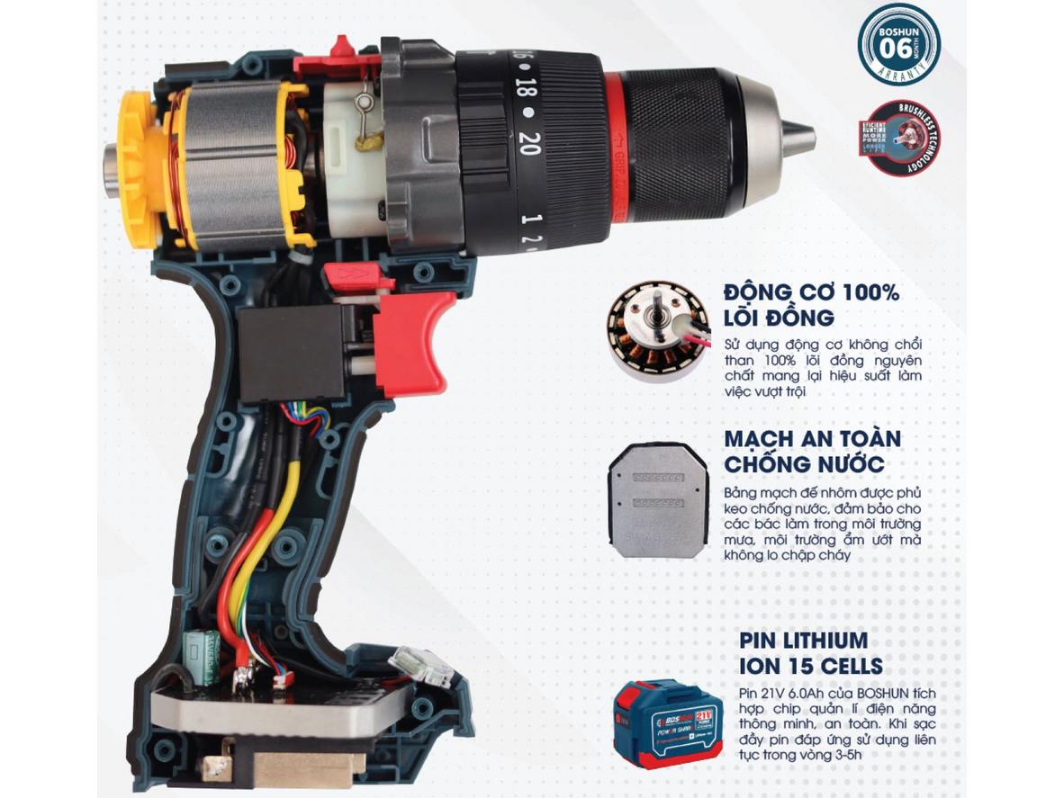 Tổng quan Máy khoan pin Boshun BS-ID135AK (2 pin, 1 sạc)
