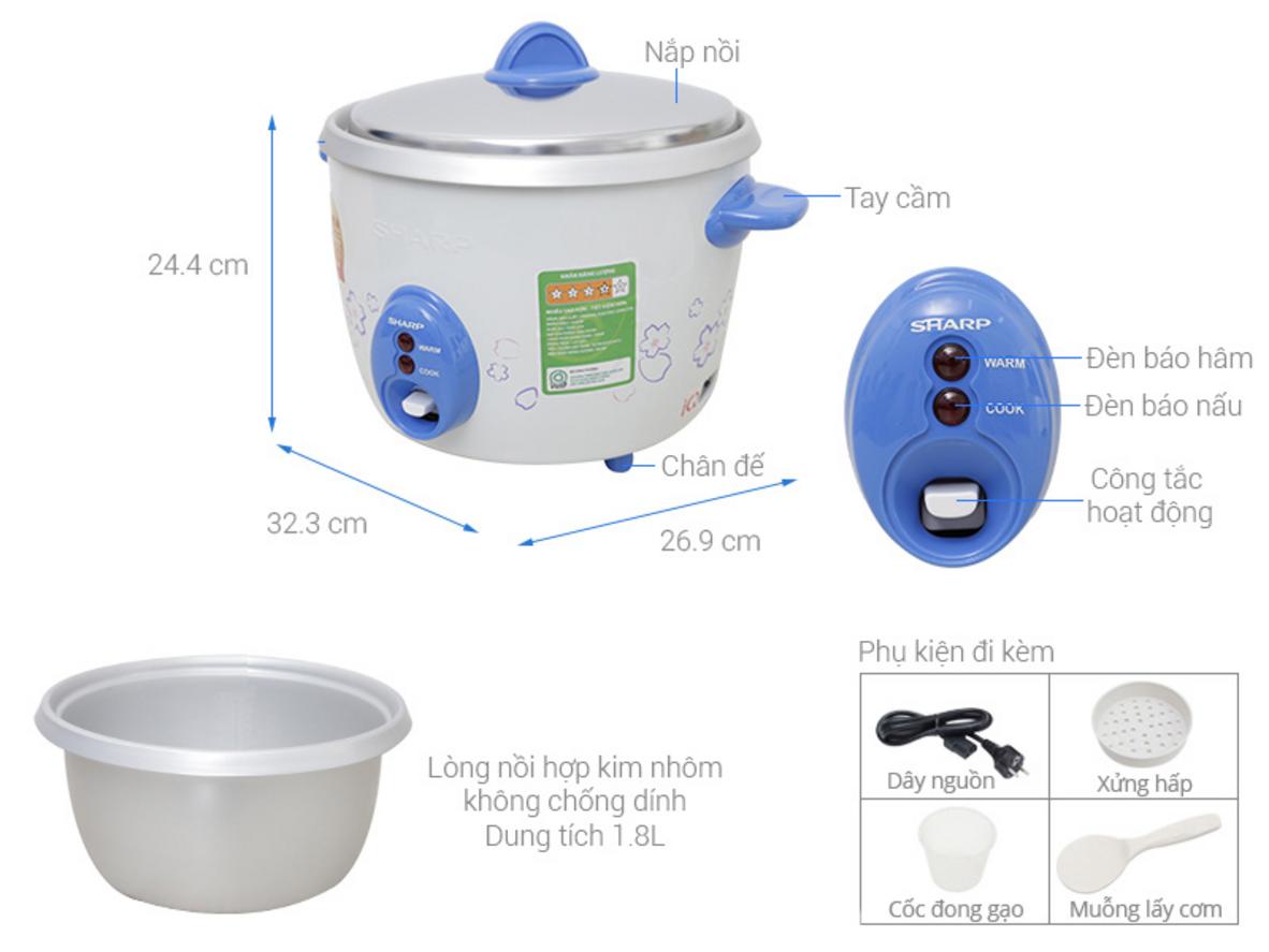 Tổng quan Nồi cơm điện Sharp 1.8 lít KSH-D19V
