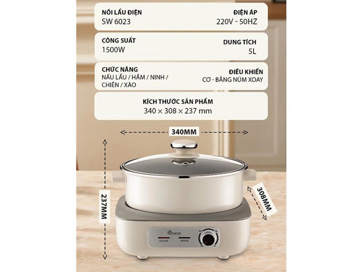 Tổng quan Nồi lẩu điện Sowun SW6023 5 lít