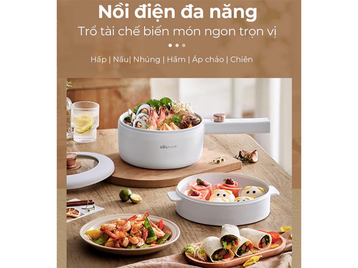Lòng nồi ceramic chống dính, dễ nấu và dễ vệ sinh.