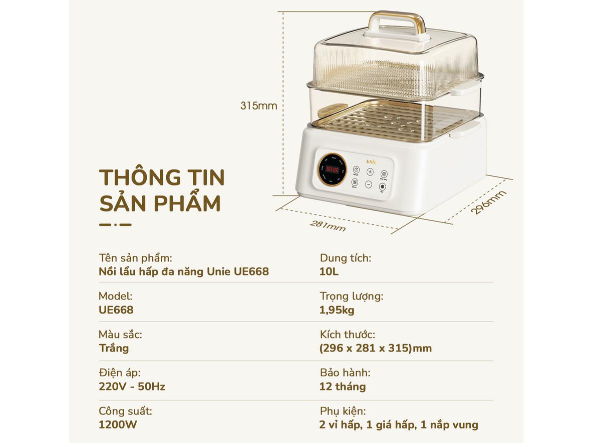 2 tầng hấp cho phép nấu đồng thời nhiều món.