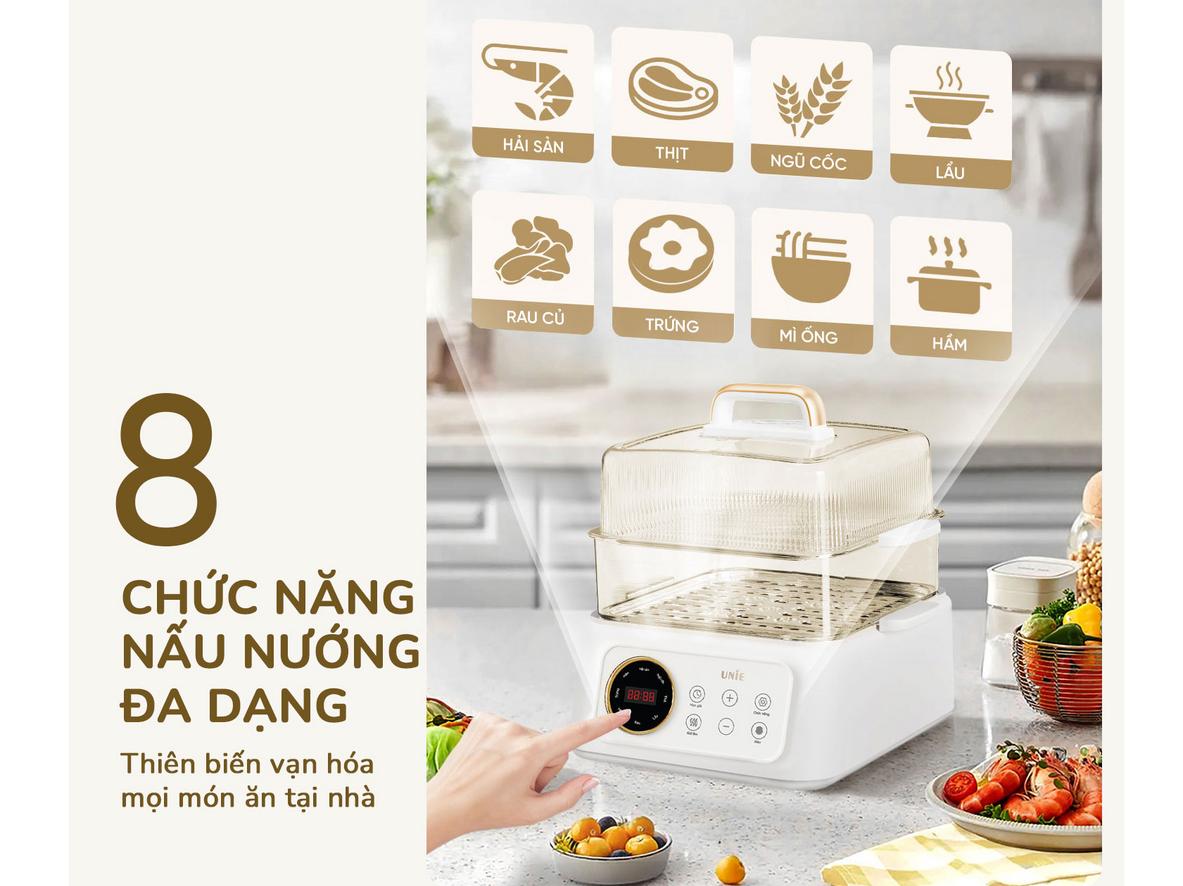 8 chế độ nấu tự động và hẹn giờ 24 giờ.
