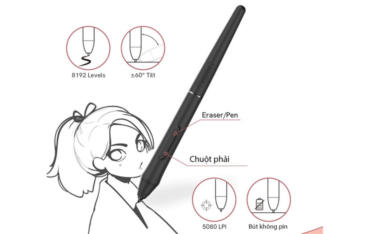 8192 mức nhạy áp lực và 5080 LPI cho nét mượt.