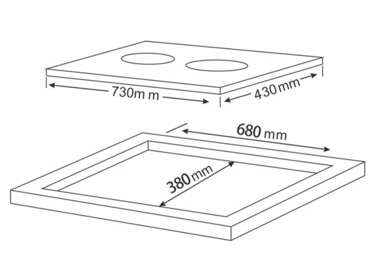 2 vùng nấu Ø205 mm và tổng công suất 4600W