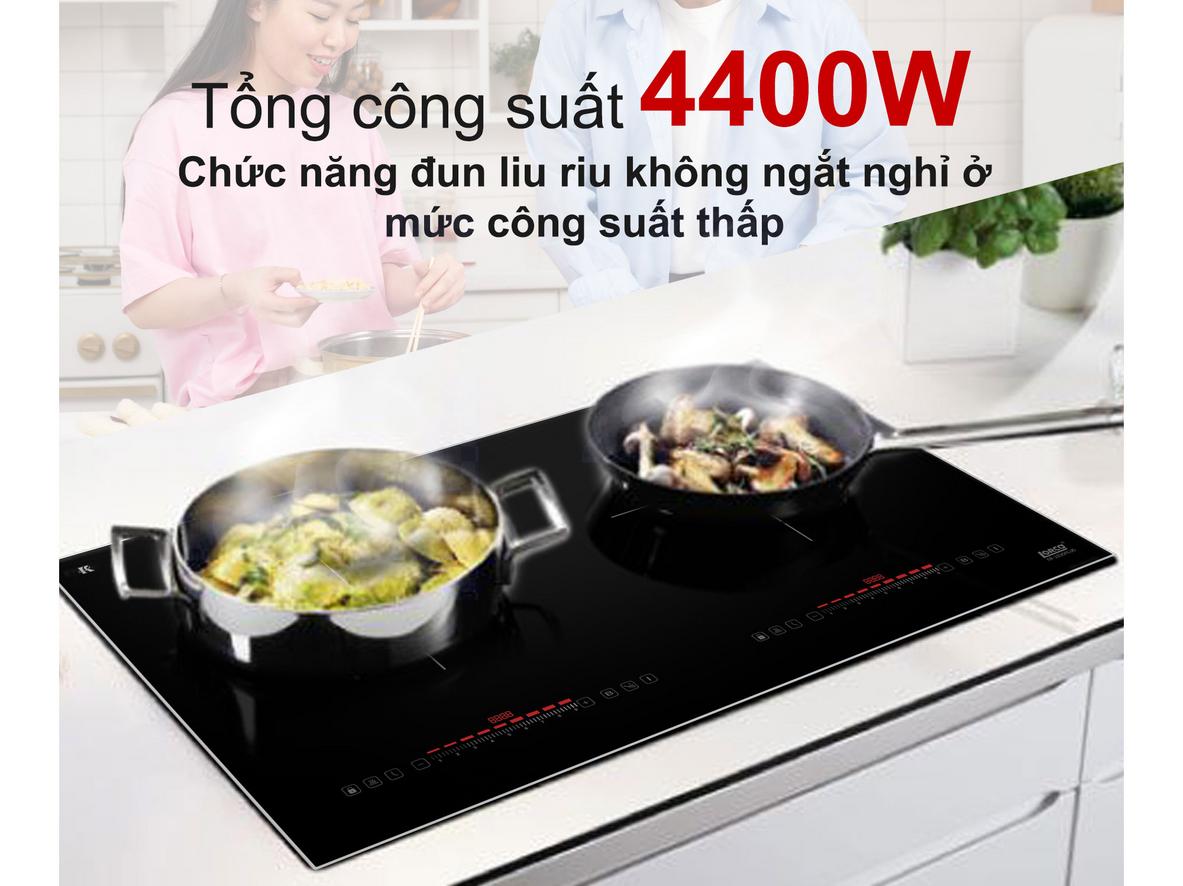 2 vùng nấu mạnh mẽ, nấu nhanh và linh hoạt.