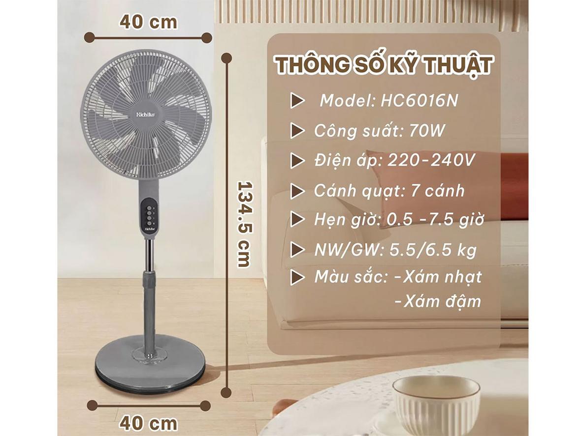 7 cánh quạt, sải cánh 40cm cho luồng gió lan tỏa đều.