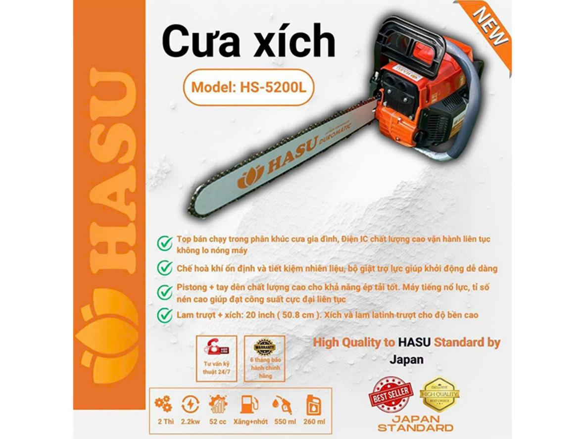 Bước xích 3/8 inch giúp máy cưa vận hành ổn định và cắt đều hơn.