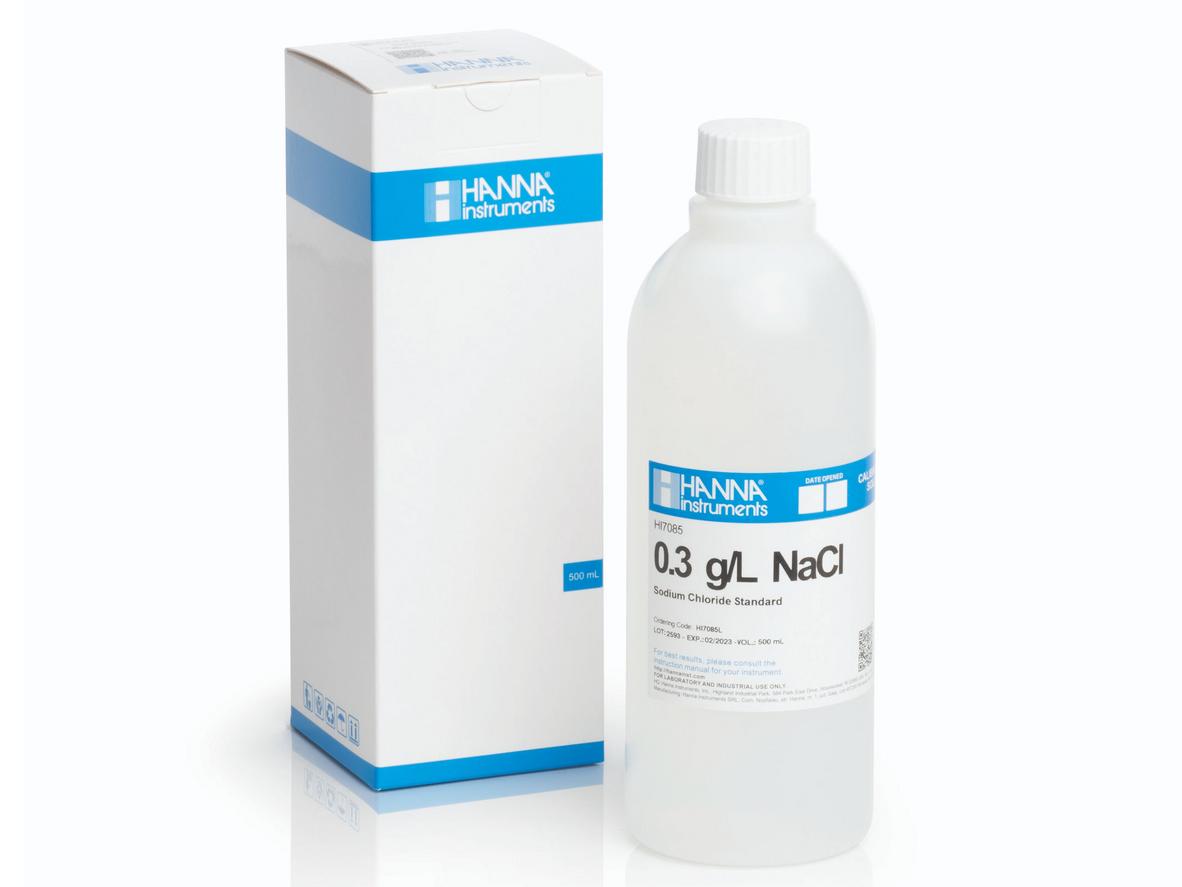 Tổng quan Dung dịch hiệu chuẩn NaCl 0.3 g/L, 500 mL Hanna HI7085L
