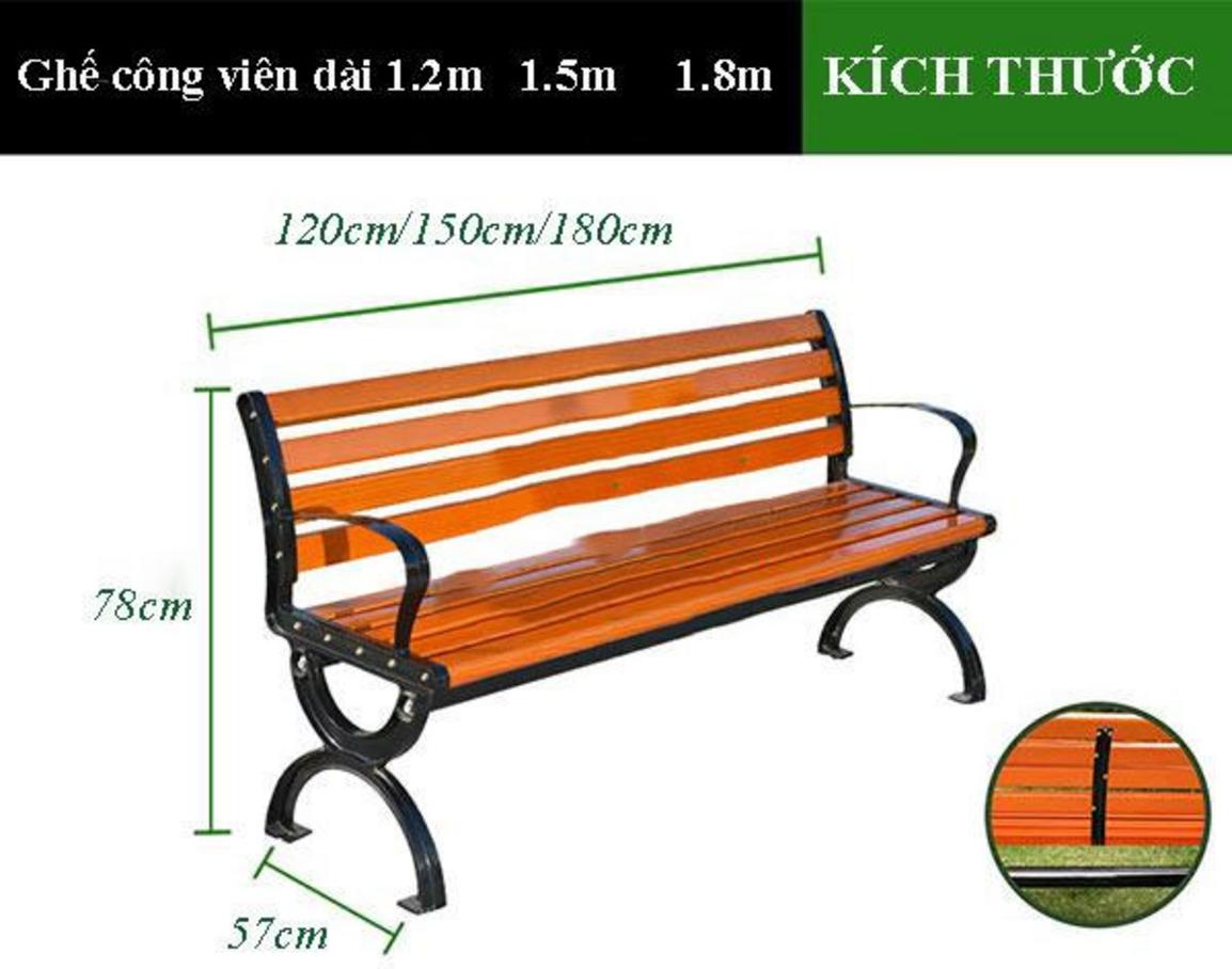 Tổng quan Ghế công viên có tựa gỗ nhựa 120cm (PTGG-1.2)