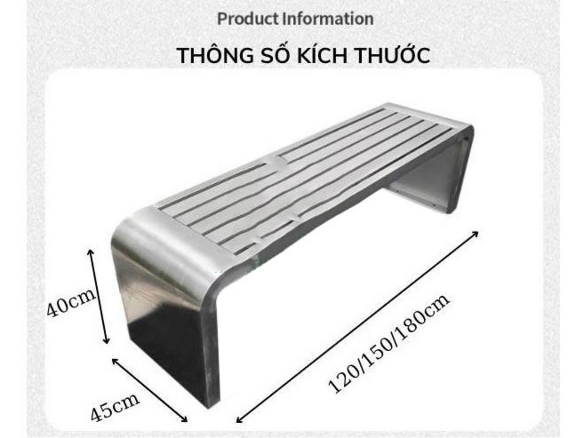 Tổng quan Ghế công viên inox không tựa 180cm (PTFI-1.8)