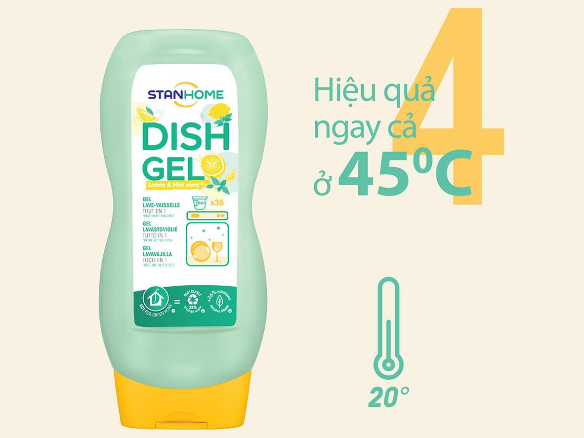 Dạng gel hòa tan nhanh, phù hợp chu kỳ rửa ngắn