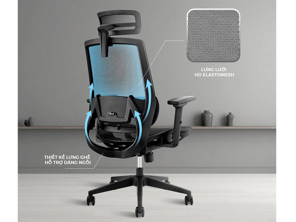 Lưới HD Elastomesh giúp ghế thoáng khí khi ngồi lâu.