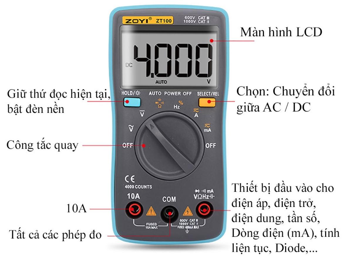 Màn hình LCD lớn 4000 counts cho khả năng đọc số rõ ràng.