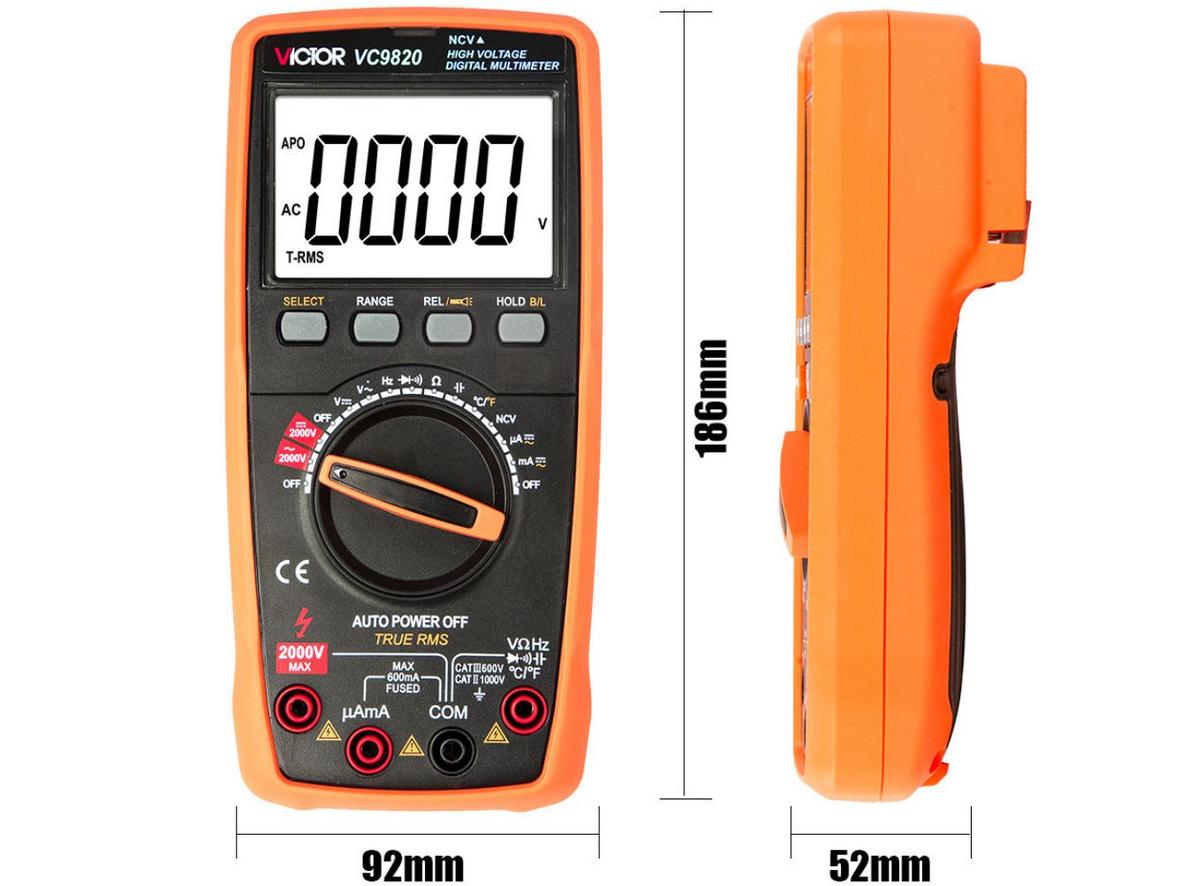 Màn hình LCD và Data Hold trên Victor 9820