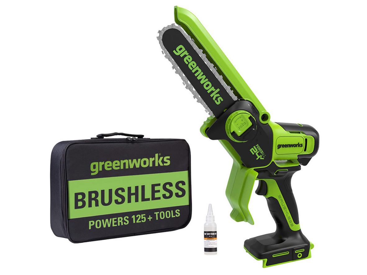Tổng quan Máy cưa xích mini cầm tay dùng pin Greenworks 24V CS24L02 (Chưa pin, sạc)