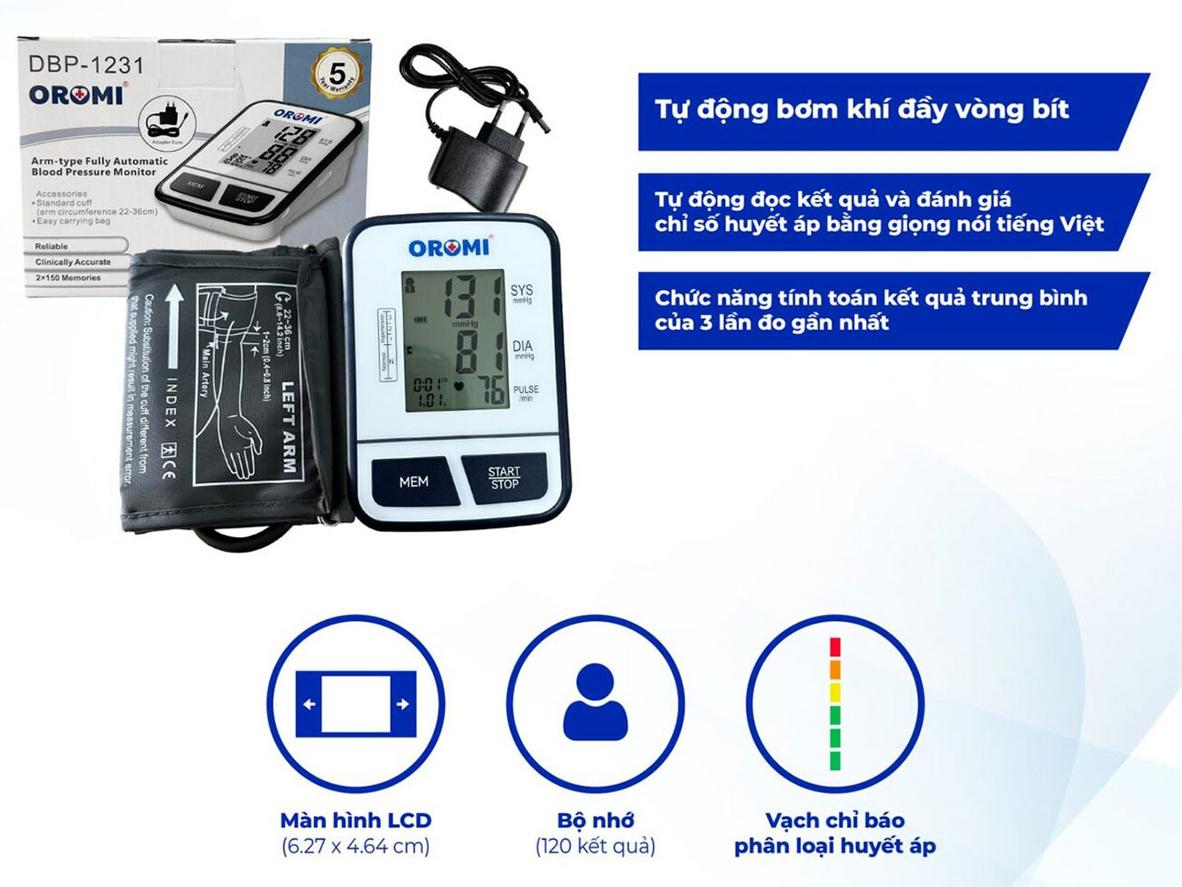 Tổng quan Máy đo huyết áp điện tử Oromi DBP-1231