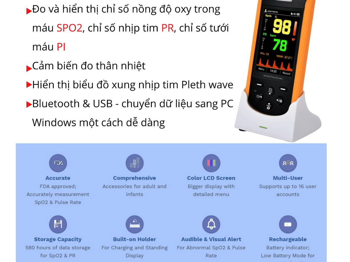Tổng quan Máy đo nồng độ oxy trong máu SpO2 cầm tay Creative Medical SP-20
