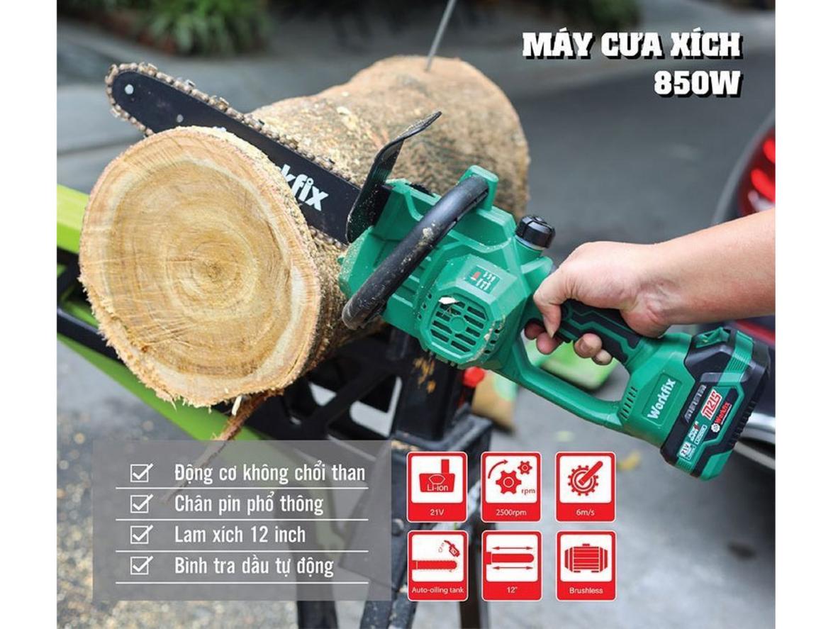 Pin 21V và chân pin phổ thông giúp sử dụng cơ động, linh hoạt.