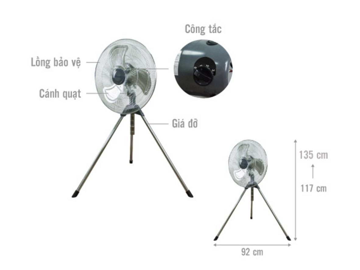 Sải cánh lớn 50cm giúp quạt tạo gió mạnh và rộng.
