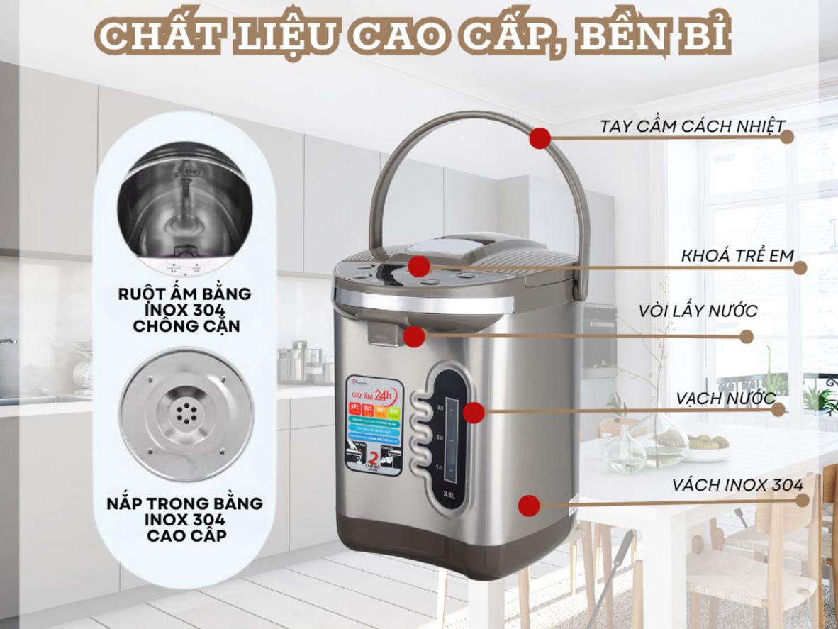 Bình thủy điện Sowun SW 1668 3.5 lít phù hợp cho gia đình cần nước nóng sẵn cả ngày.