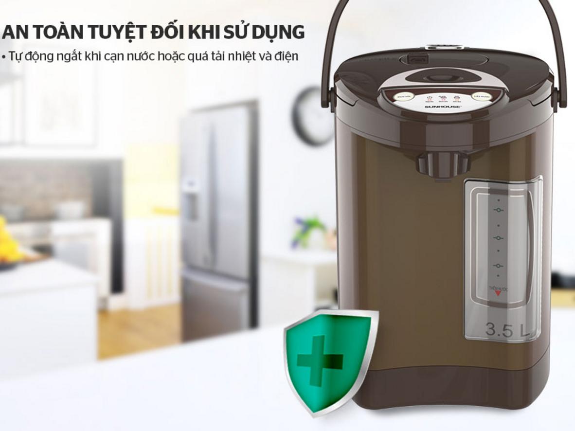 Thiết kế và cấu tạo của Bình thủy điện Sunhouse SHD1535C 3.5 lít.