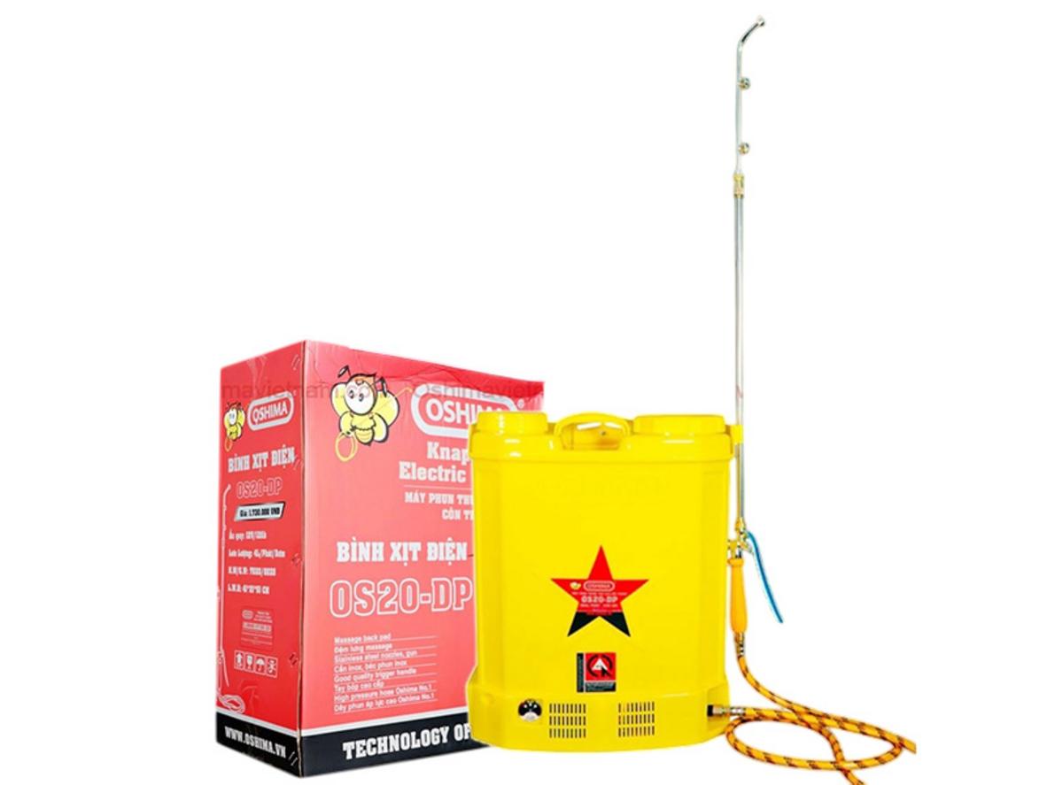 Bình xịt điện bơm đôi Oshima OS20 DP phù hợp cho phun thuốc, tưới cây và khử khuẩn.