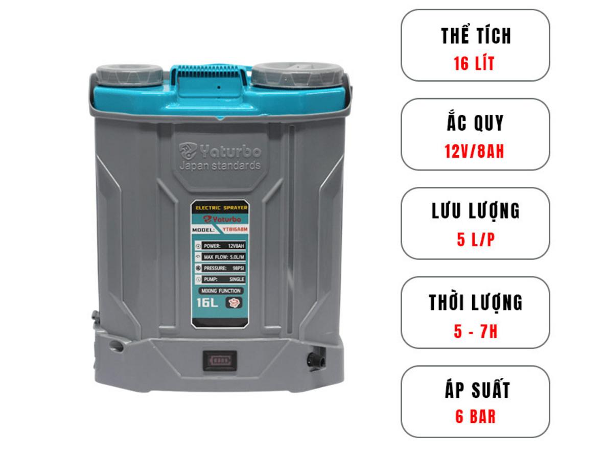 Bình xịt điện Yaturbo YTB16A8M gọn nhẹ, dễ dùng cho phun thuốc và khử khuẩn.