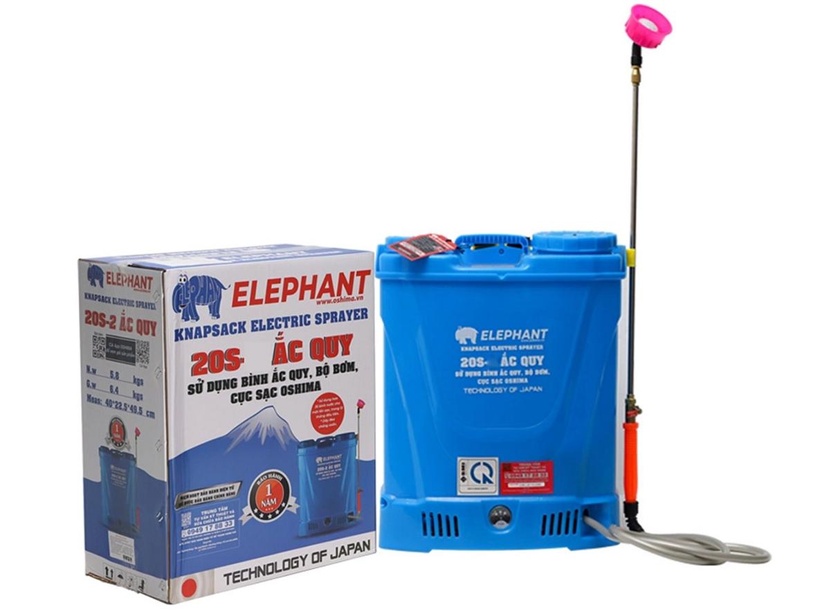 Elephant 20S 20 lít dùng 1 ắc quy, phù hợp phun thuốc và khử trùng.